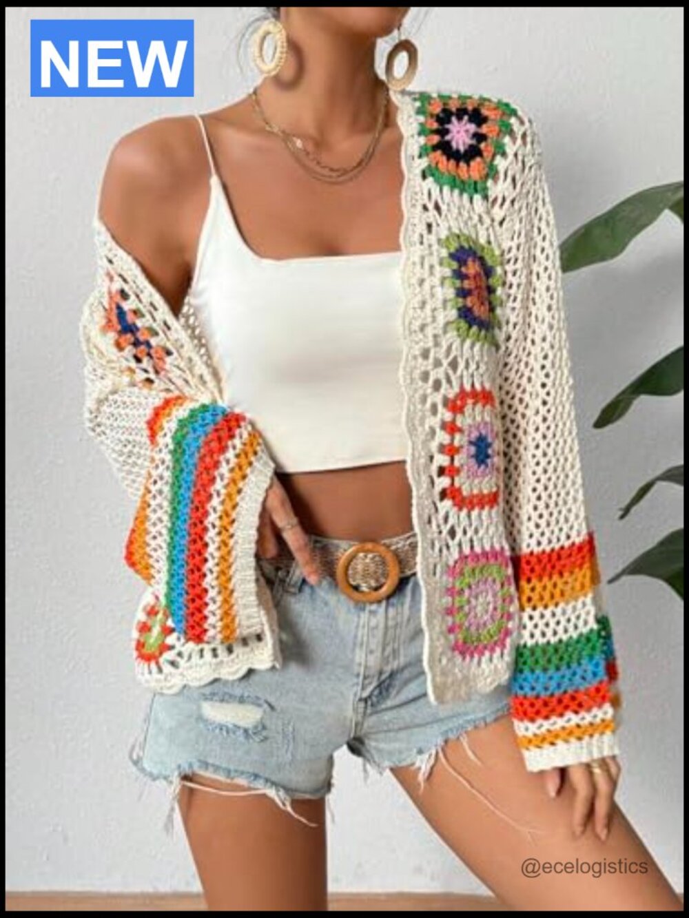 Floral Crochet Open Front Cardigan Sweater Long Sleeve Lightweight - Picture 5 of 7